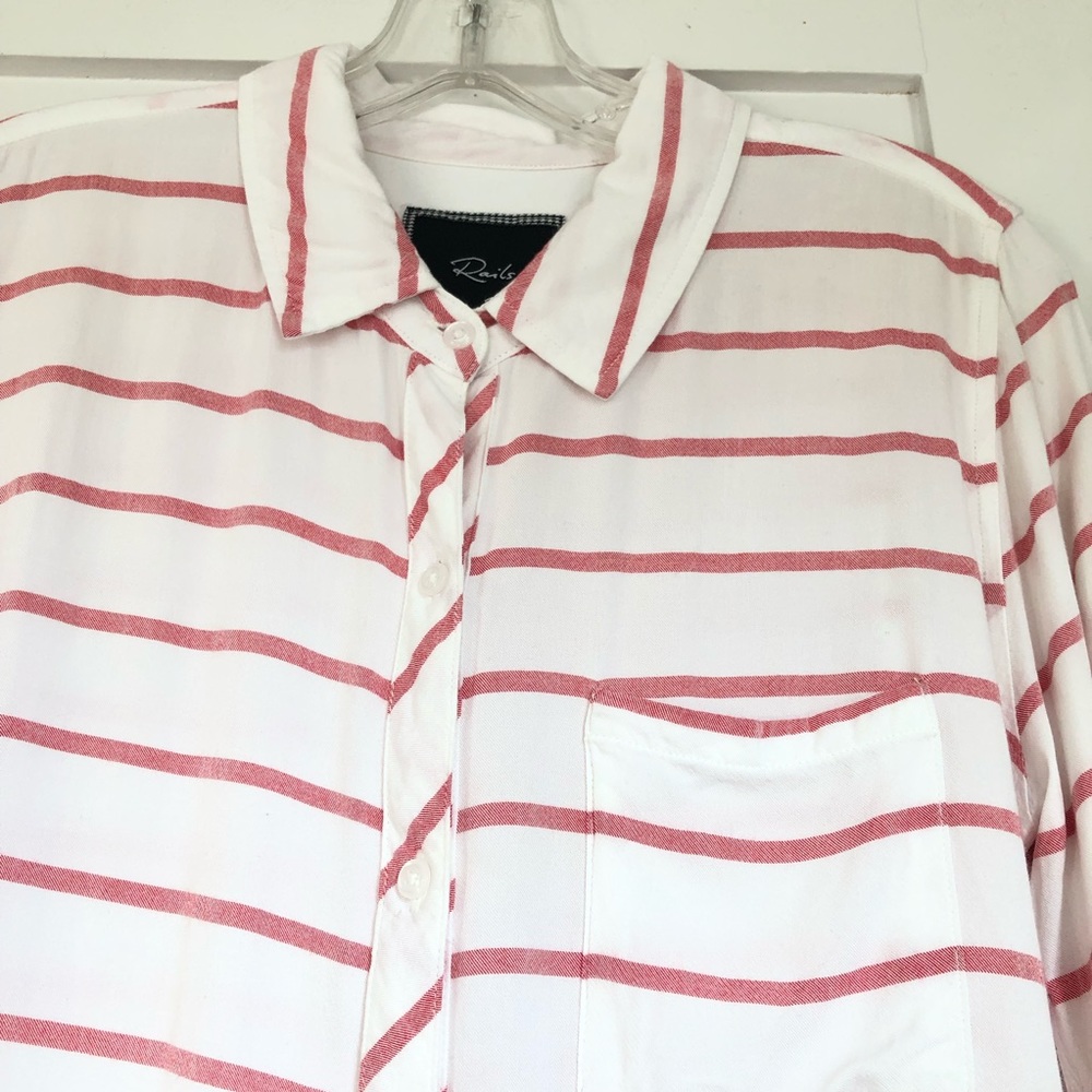 Rails White And Red Striped Button Down Top - image 3